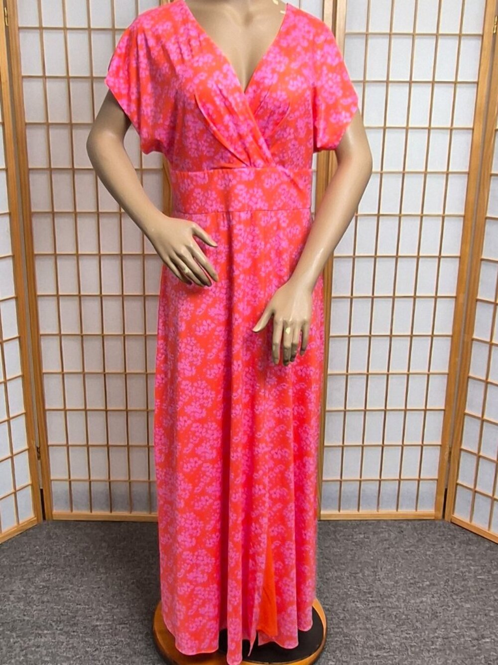 NWT Alexia Admor pink and orange floral short sleeve v-neck maxi dress size L